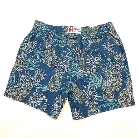 Reyn Spooner Swim Trunks Shorts Mens Medium Blue Pineapple Print Boardshorts - Picture 11 of 13